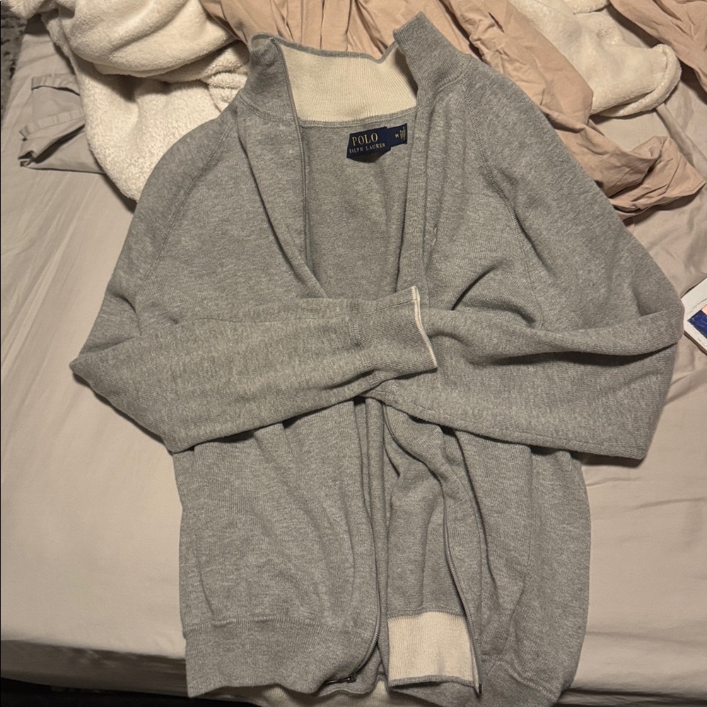 Polo Ralph Lauren Sweater Mens M Grey Mock Neck Zip Preppy Minimalist Classic